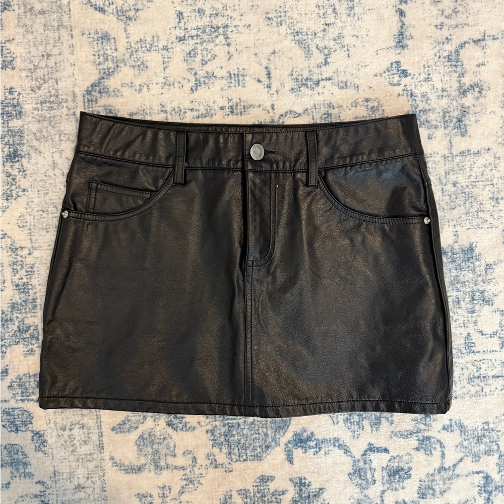 EDIKTED Black Leather Mini Skirt